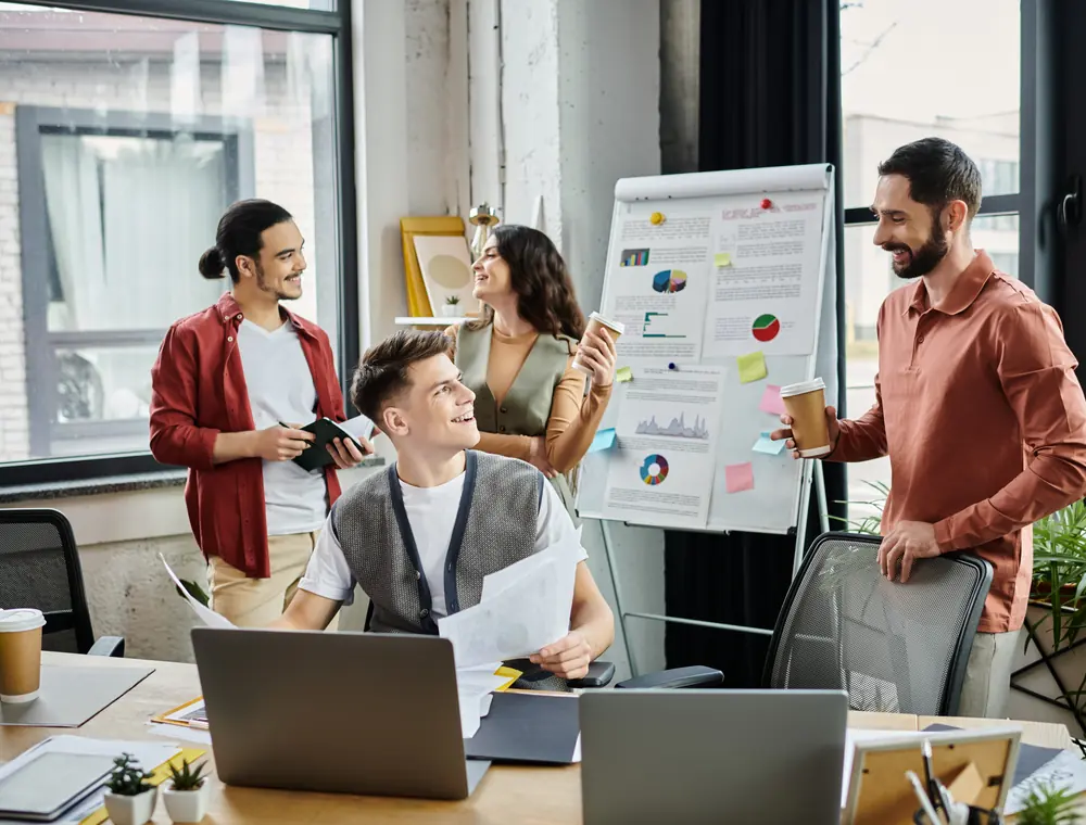 A local business team meeting with customers